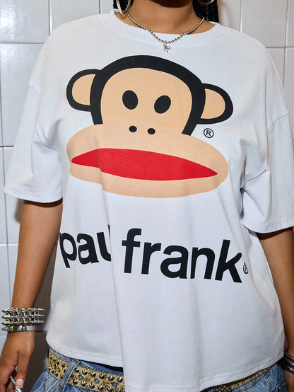 Paul Frank X ROMWE Plus Size Kpop Cute Street Fashion Logo Animal Pattern Women T-Shirt