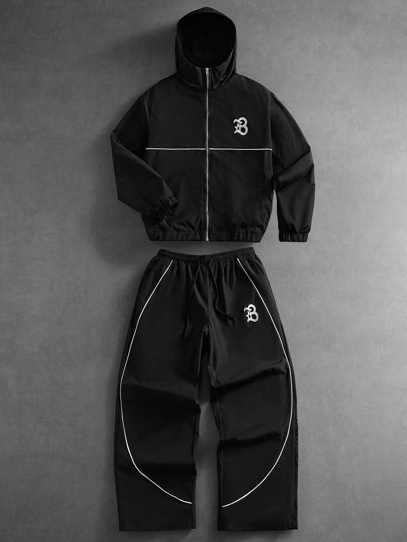 PAVTROS Plus Size Men's Contrast Trim Hooded Zip-Up Jacket And Pants Casual Tracksuit Set,Men's Streetwear