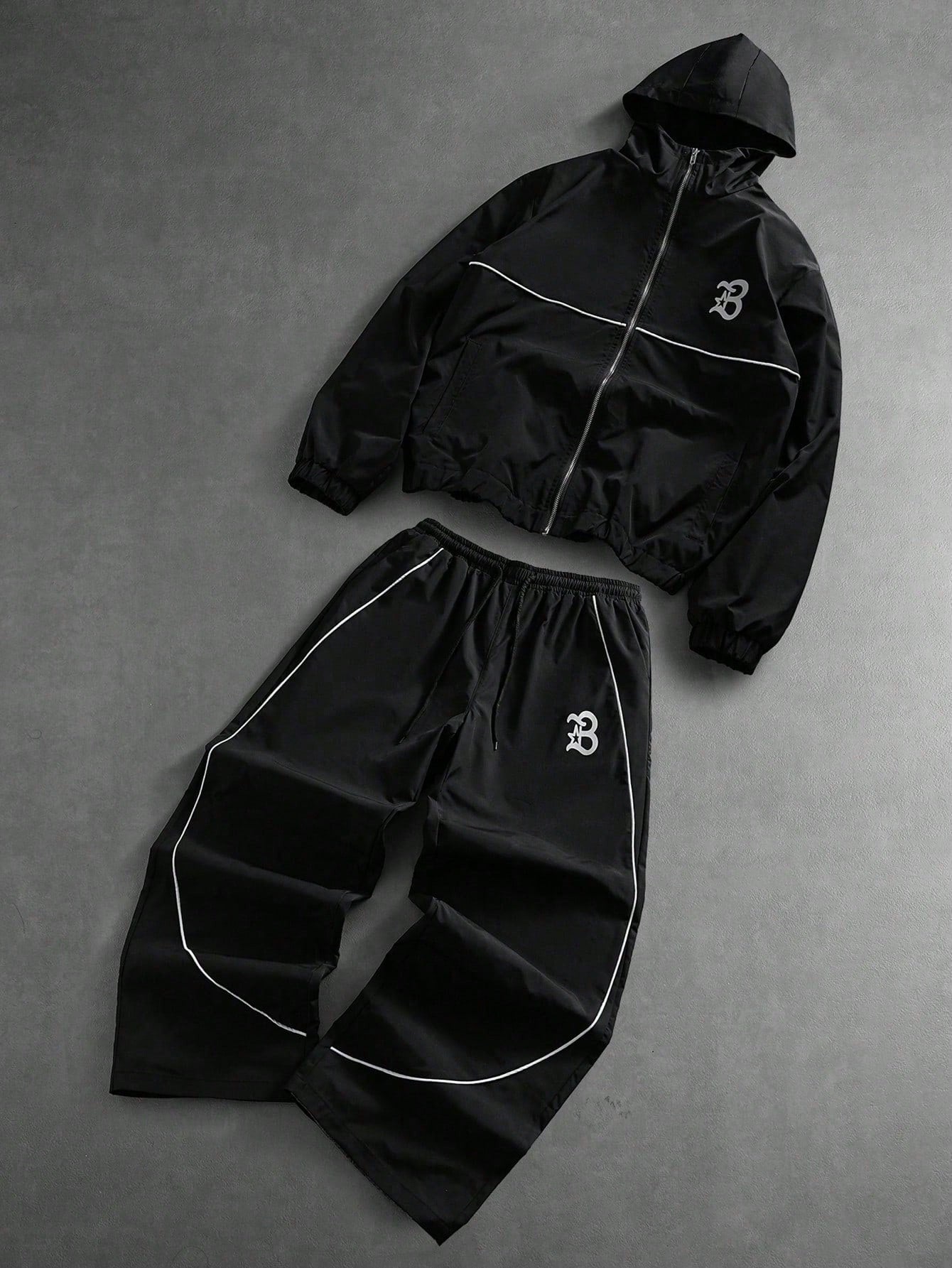 PAVTROS Plus Size Men's Contrast Trim Hooded Zip-Up Jacket And Pants Casual Tracksuit Set,Men's Streetwear