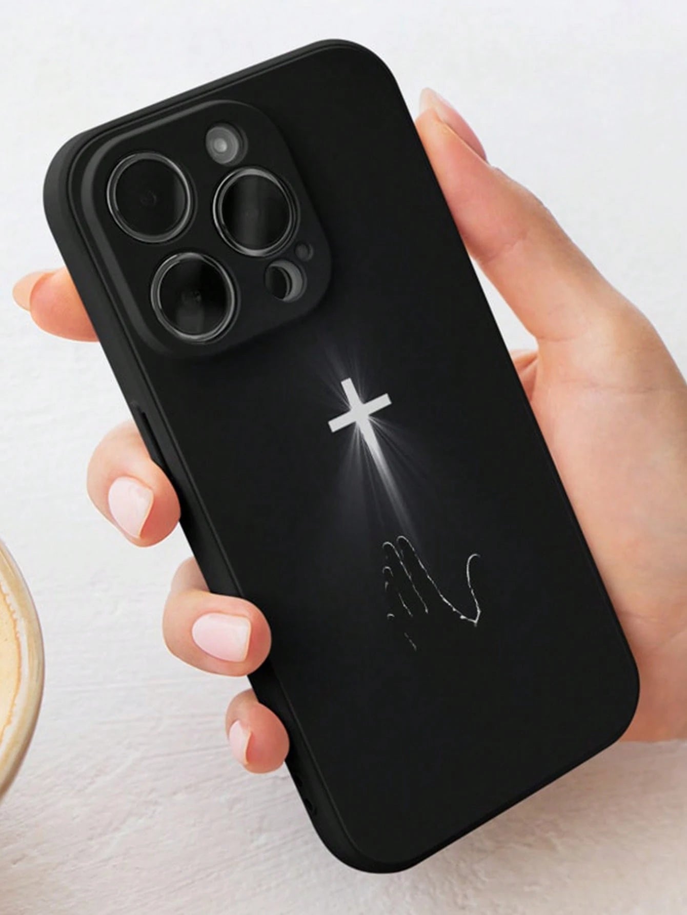 Perforated Straight Edged White Cross Painted Shockproof Phone Case Compatible With Iphone P14 Pro Max, P13, P11, P12, XR, 7/8, GES2; Galaxy S24, A03s, A03 Core, A04, A12, A13, A14, A21s, A22, A23, A2
