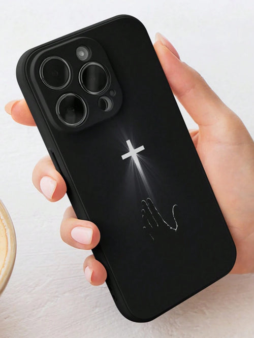 Perforated Straight Edged White Cross Painted Shockproof Phone Case Compatible With Iphone P14 Pro Max, P13, P11, P12, XR, 7/8, GES2; Galaxy S24, A03s, A03 Core, A04, A12, A13, A14, A21s, A22, A23, A2