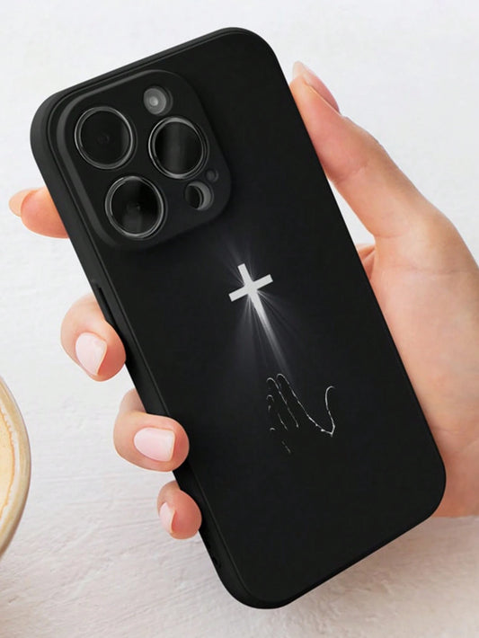 Perforated Straight Edged White Cross Painted Shockproof Phone Case Compatible With Iphone P14 Pro Max, P13, P11, P12, XR, 7/8, GES2; Galaxy S24, A03s, A03 Core, A04, A12, A13, A14, A21s, A22, A23, A2