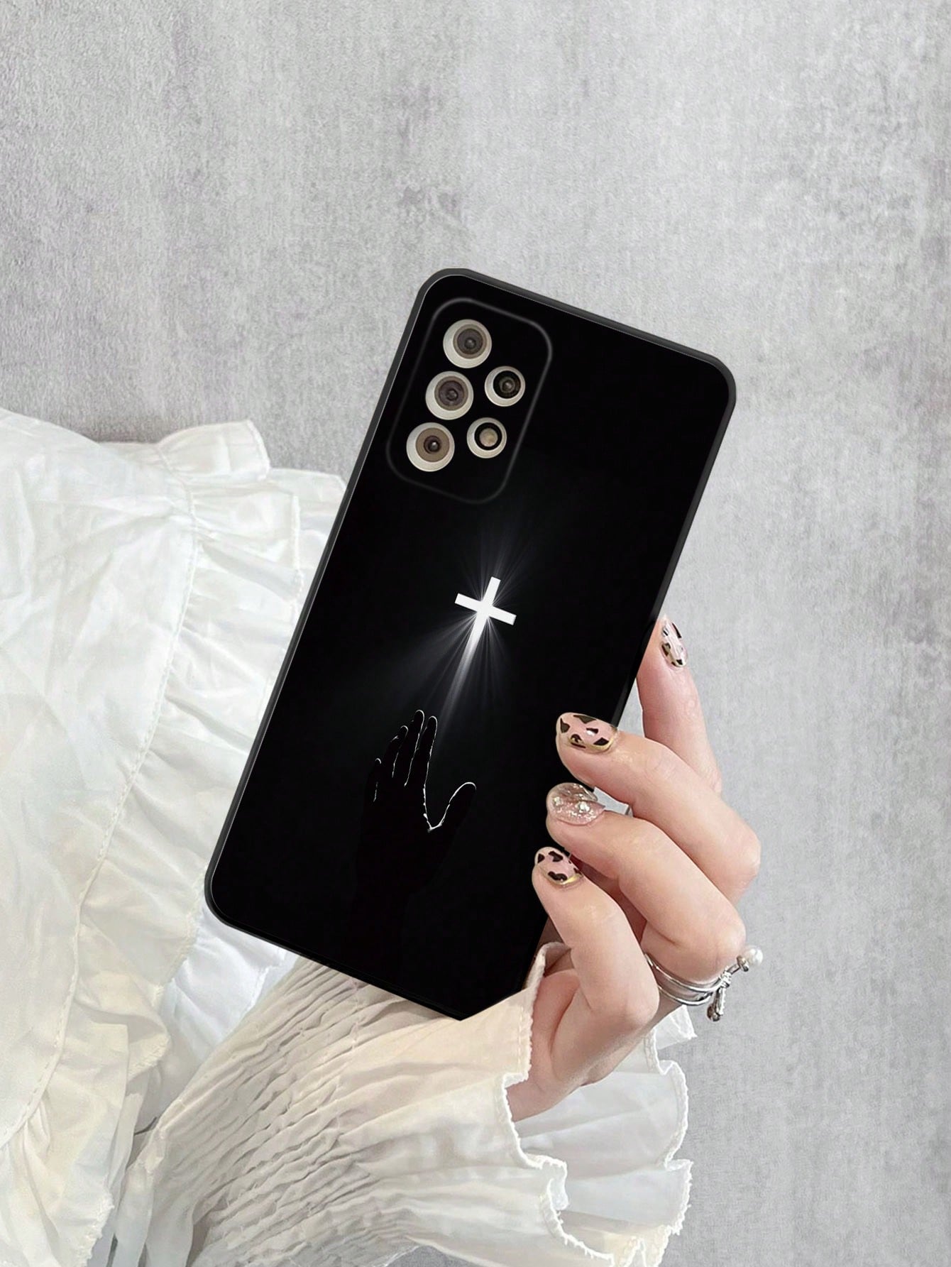 Perforated Straight Edged White Cross Painted Shockproof Phone Case Compatible With Iphone P14 Pro Max, P13, P11, P12, XR, 7/8, GES2; Galaxy S24, A03s, A03 Core, A04, A12, A13, A14, A21s, A22, A23, A2