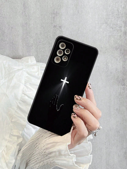 Perforated Straight Edged White Cross Painted Shockproof Phone Case Compatible With Iphone P14 Pro Max, P13, P11, P12, XR, 7/8, GES2; Galaxy S24, A03s, A03 Core, A04, A12, A13, A14, A21s, A22, A23, A2