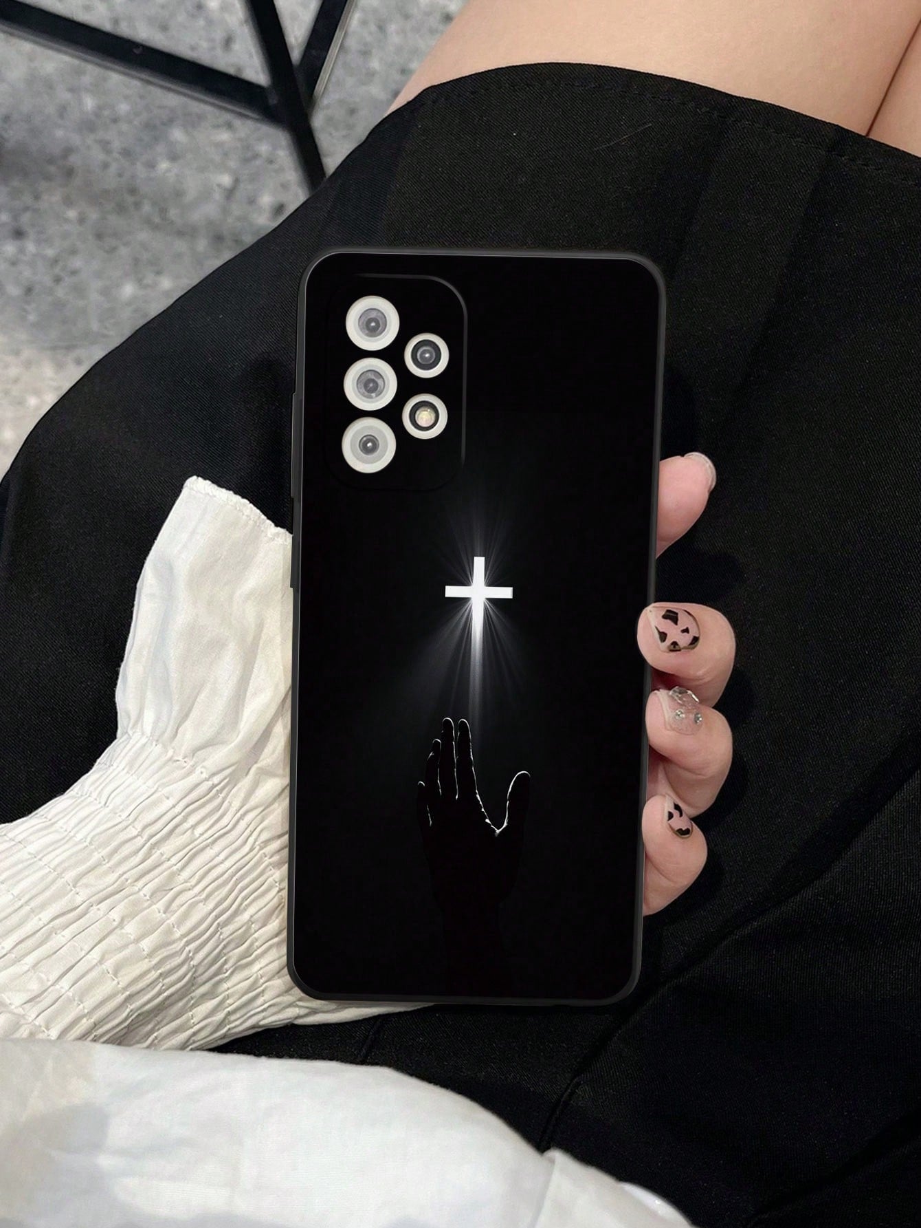 Perforated Straight Edged White Cross Painted Shockproof Phone Case Compatible With Iphone P14 Pro Max, P13, P11, P12, XR, 7/8, GES2; Galaxy S24, A03s, A03 Core, A04, A12, A13, A14, A21s, A22, A23, A2