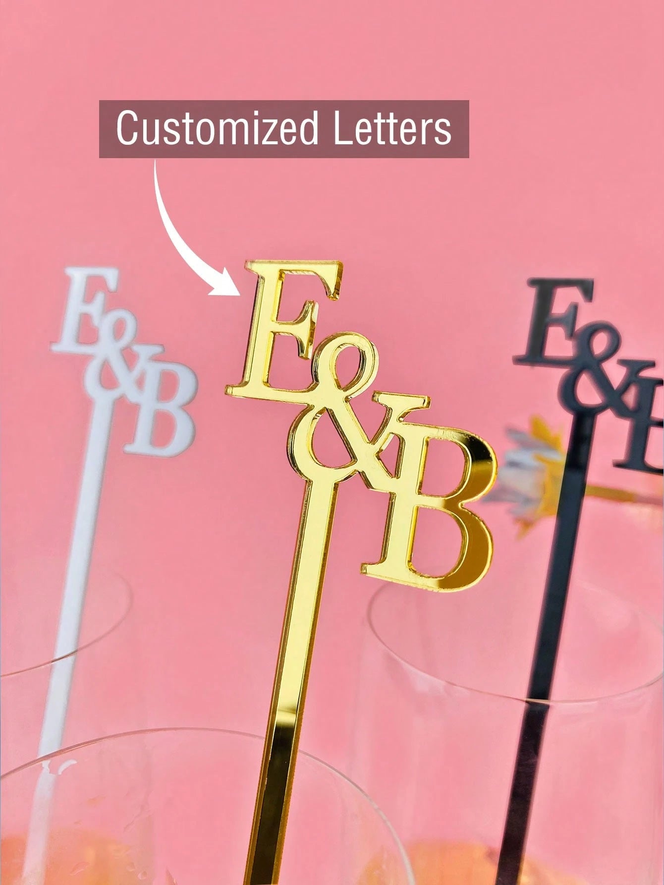 Personalized Acrylic Cocktail Stir Sticks, Wedding Cocktail Sticks, Custom Laser Cut, Can Be Used As Beverage Labels, Glassware Decorations, Glassware Charms, Stir Stick Decorations, Easy To Clean, Mo