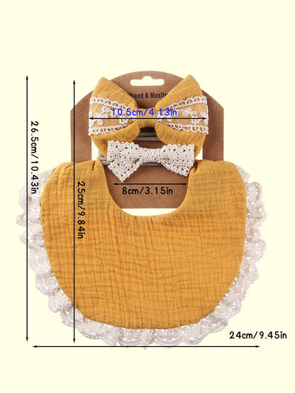 Personalized Baby Gift Set- Embroidered Letter Bibs & Lace Headbands| Newborn Gift Box| Fashionable, Cute, Practical, Spring New Arrival, Baby Shower Gift, For New Moms, For Baby Girl