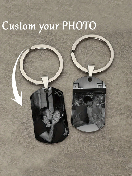 Personalized Engraved Photo Keychain, Anniversary Gift, Backpack Pendant, Birthday Gift, Valentine's Day Gift, Graduation Gift, Christmas Gift, Rose Gold, Platinum, Frosted Gold, Mother's Day Gift, Fa