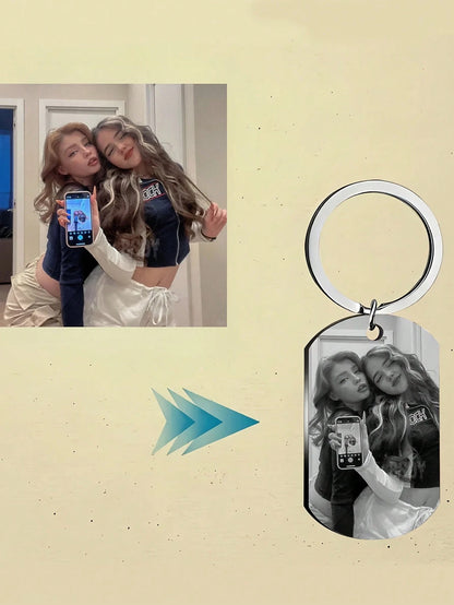 Personalized Engraved Photo Keychain, Anniversary Gift, Backpack Pendant, Birthday Gift, Valentine's Day Gift, Graduation Gift, Christmas Gift, Rose Gold, Platinum, Frosted Gold, Mother's Day Gift, Fa