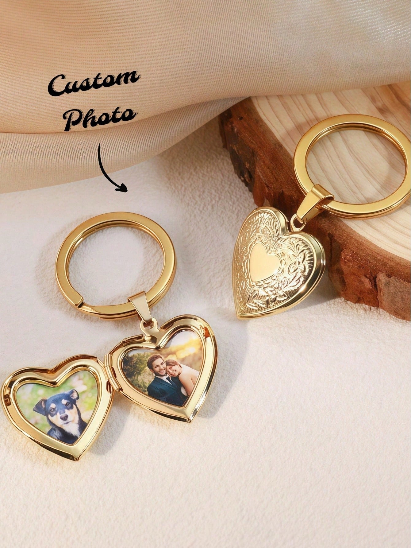 Personalized Photo Heart-Shaped Keychain, Engraved Pet Photo Memorial Keychain, Love Photo Keychain Gift For Birthday Anniversary Wedding Party