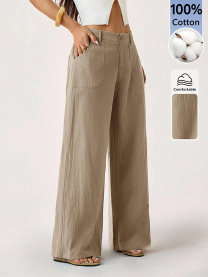 PETITE 100%Washed Cotton Low Waist Straight Pants Linen For Women Summer Wide Leg Fall, Clothes,Petite Women