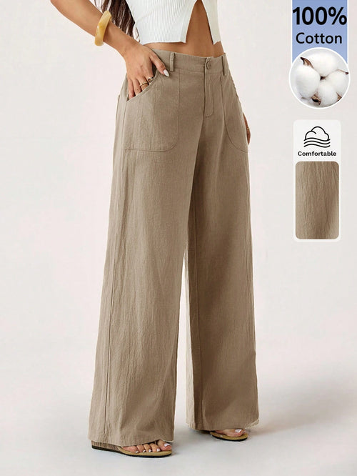 PETITE 100%Washed Cotton Low Waist Straight Pants Linen For Women Summer Wide Leg Fall, Clothes,Petite Women