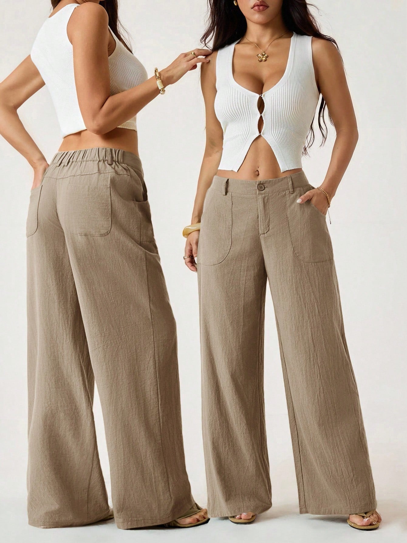 PETITE 100%Washed Cotton Low Waist Straight Pants Linen For Women Summer Wide Leg Fall, Clothes,Petite Women