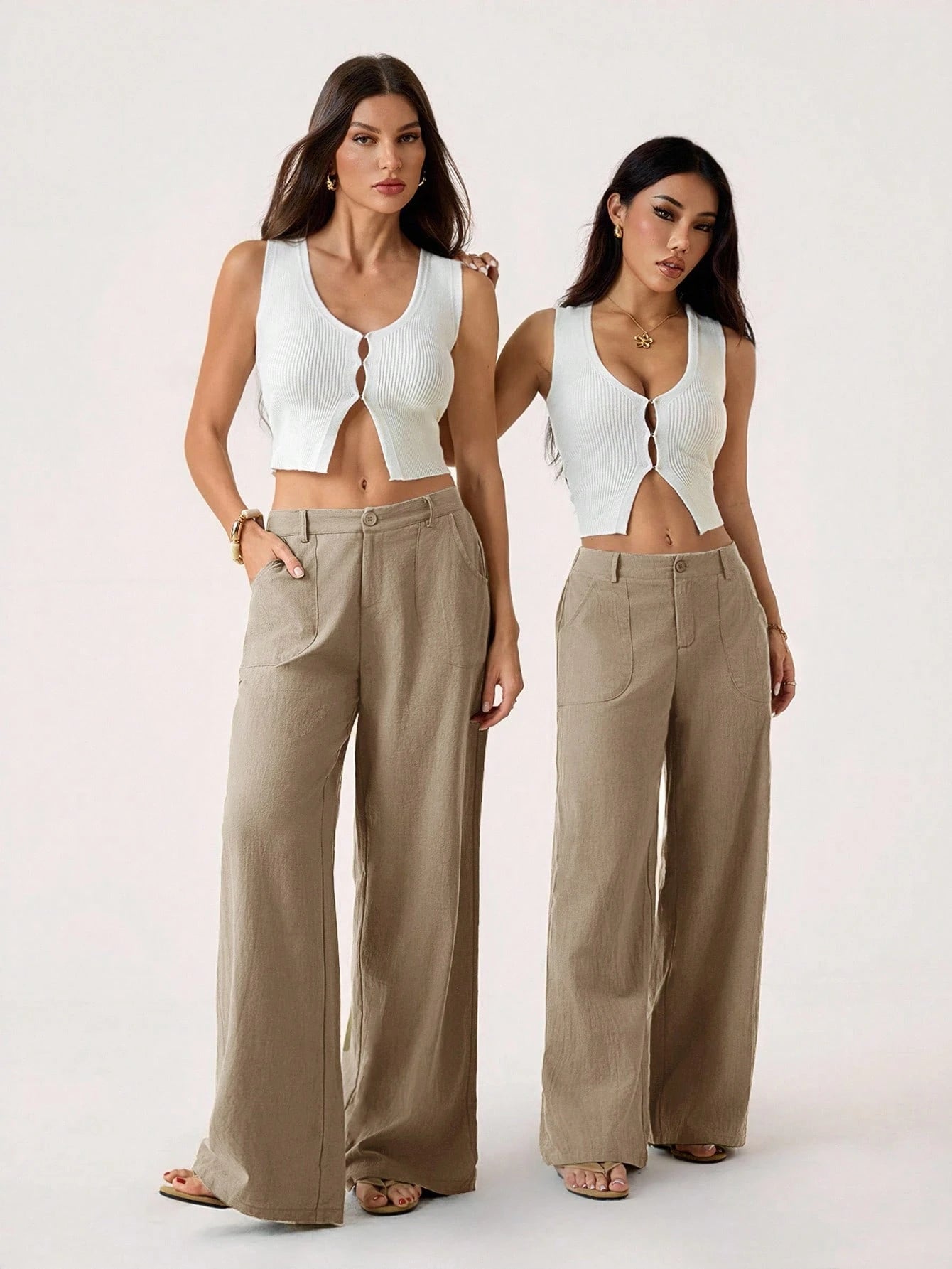 PETITE 100%Washed Cotton Low Waist Straight Pants Linen For Women Summer Wide Leg Fall, Clothes,Petite Women