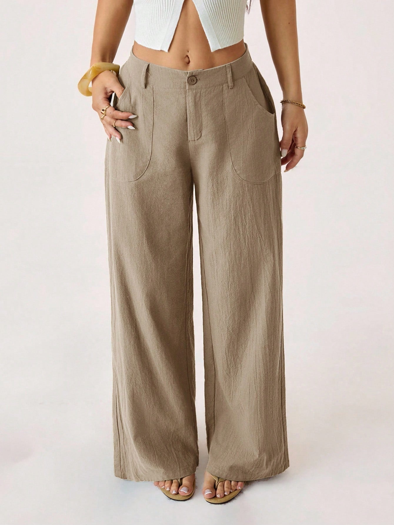 PETITE 100%Washed Cotton Low Waist Straight Pants Linen For Women Summer Wide Leg Fall, Clothes,Petite Women