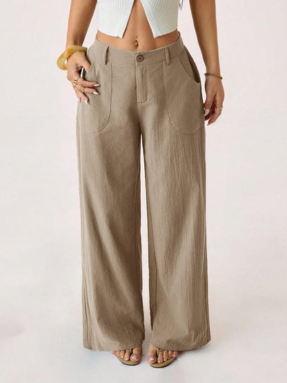 PETITE 100%Washed Cotton Low Waist Straight Pants Linen For Women Summer Wide Leg Fall, Clothes,Petite Women