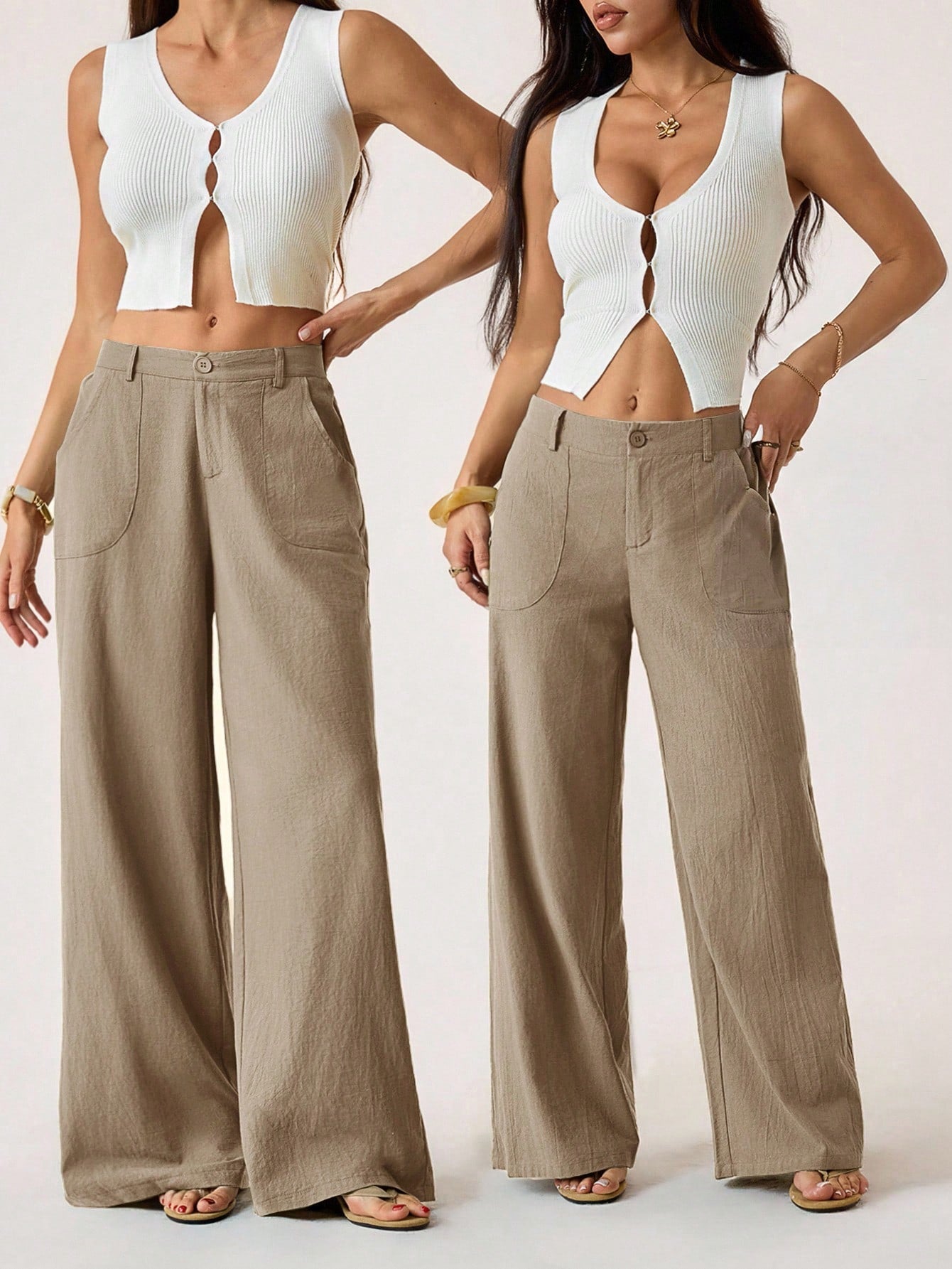 PETITE 100%Washed Cotton Low Waist Straight Pants Linen For Women Summer Wide Leg Fall, Clothes,Petite Women