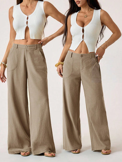 PETITE 100%Washed Cotton Low Waist Straight Pants Linen For Women Summer Wide Leg Fall, Clothes,Petite Women