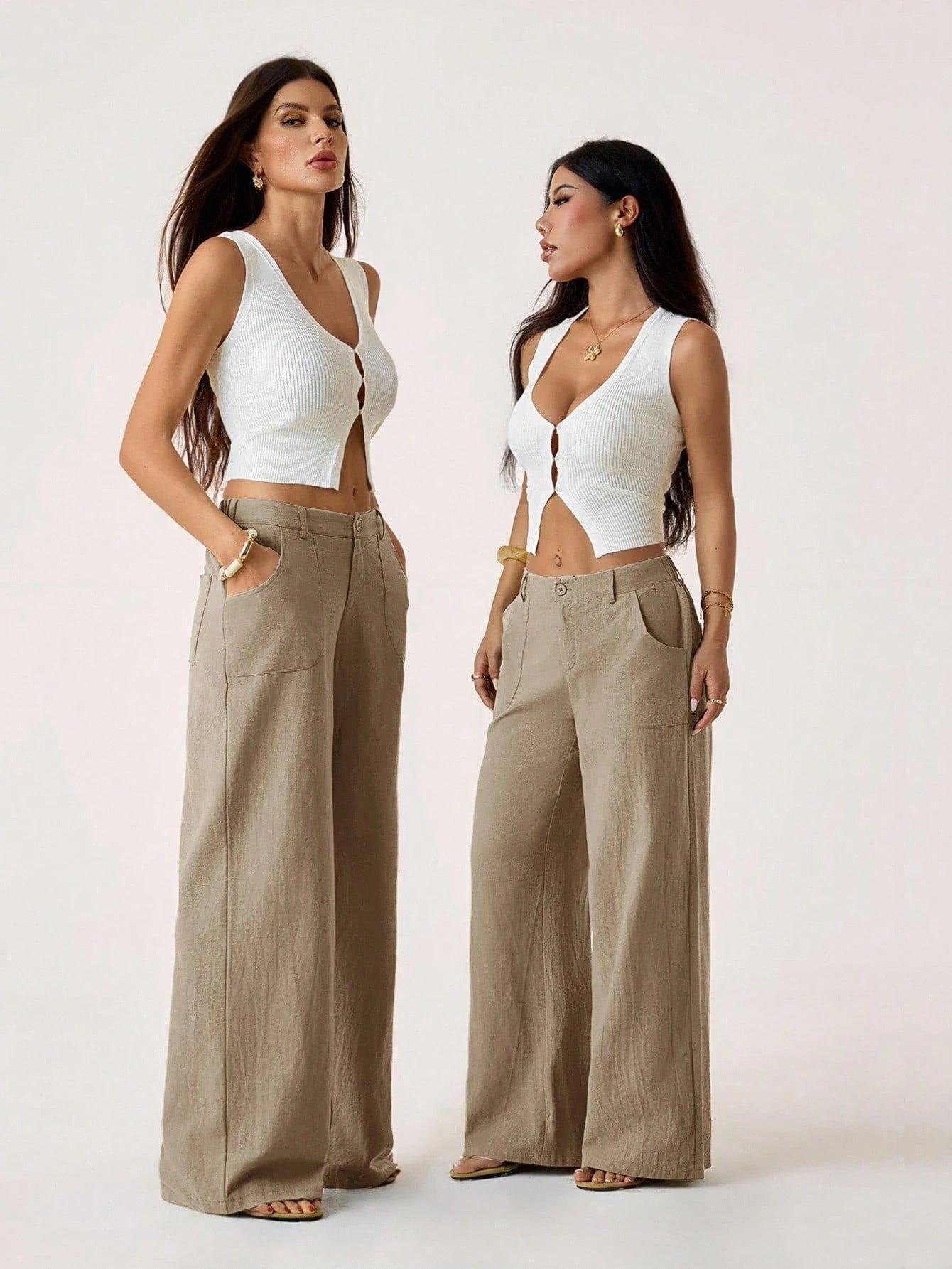 PETITE 100%Washed Cotton Low Waist Straight Pants Linen For Women Summer Wide Leg Fall, Clothes,Petite Women