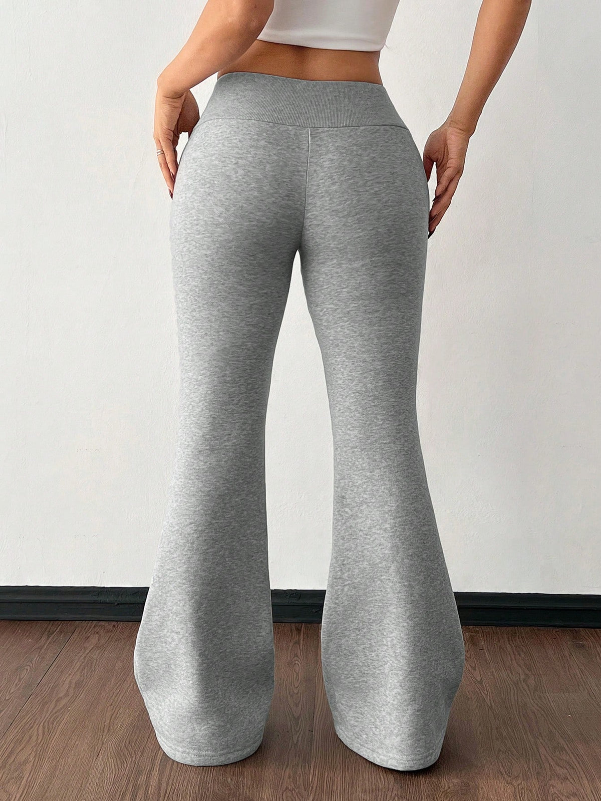 PETITE Casual Baggy Low-Waist Drawstring Elastic Sports Pants Flared Sweatpants Thermal Lined Composite Velvet Autumn Winter Petite Women Gym Workout Grey