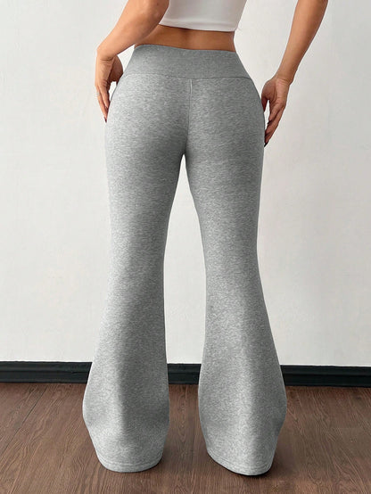 PETITE Casual Baggy Low-Waist Drawstring Elastic Sports Pants Flared Sweatpants Thermal Lined Composite Velvet Autumn Winter Petite Women Gym Workout Grey