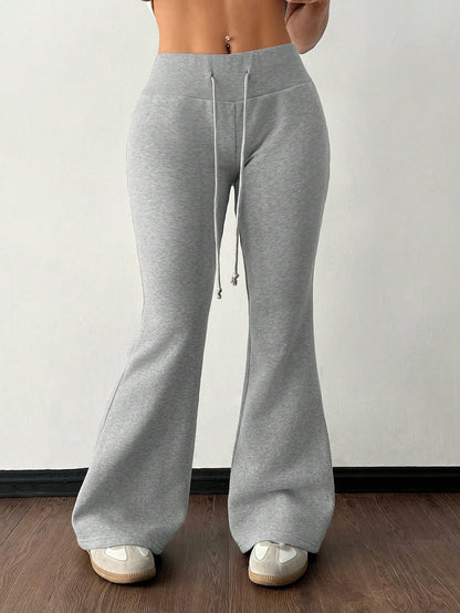 PETITE Casual Baggy Low-Waist Drawstring Elastic Sports Pants Flared Sweatpants Thermal Lined Composite Velvet Autumn Winter Petite Women Gym Workout Grey