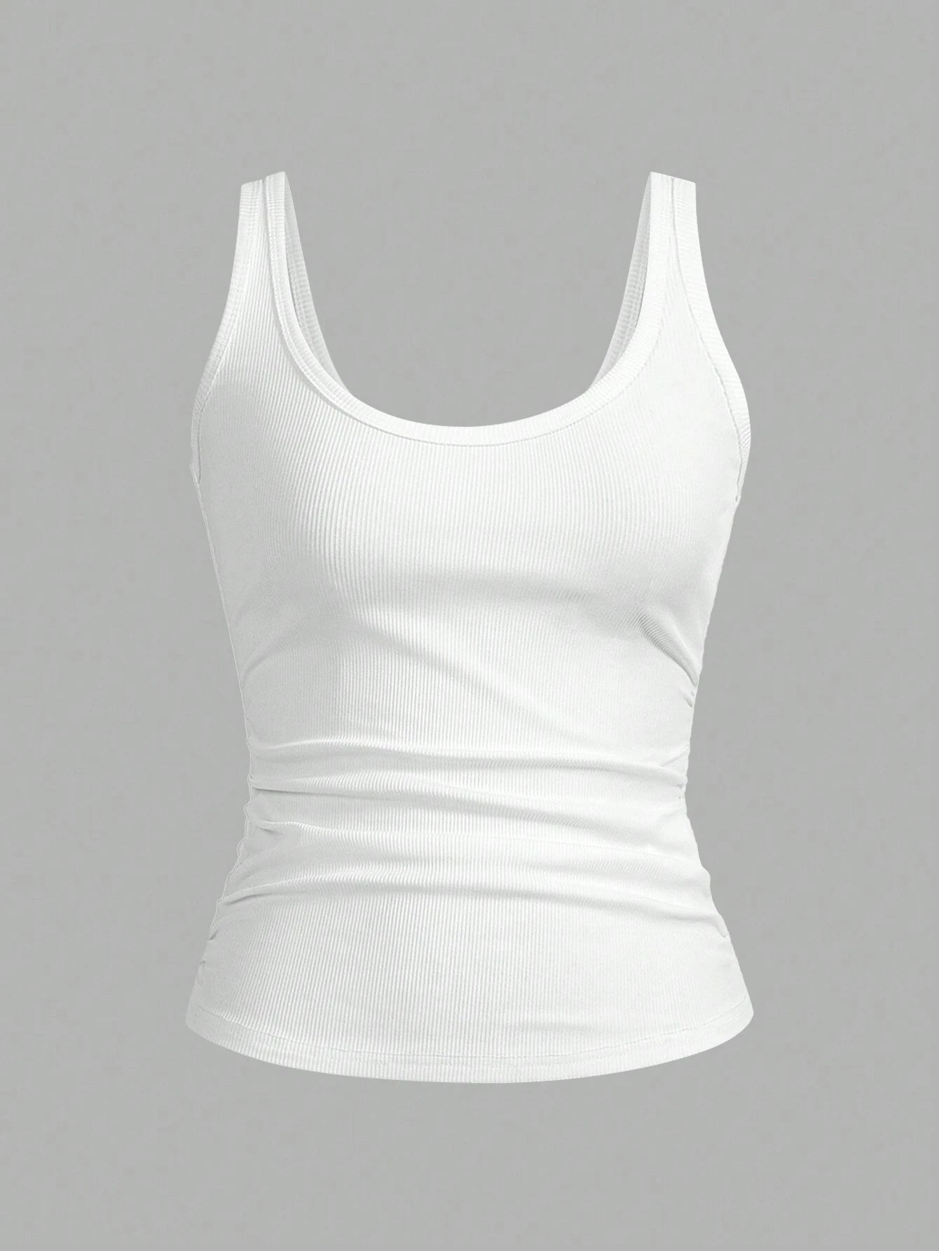 PETITE Casual Basic All-Match White Cami Top With Deep U-Neck And Racerback,Petite Women Everyday Daytime Daily Wear Summer