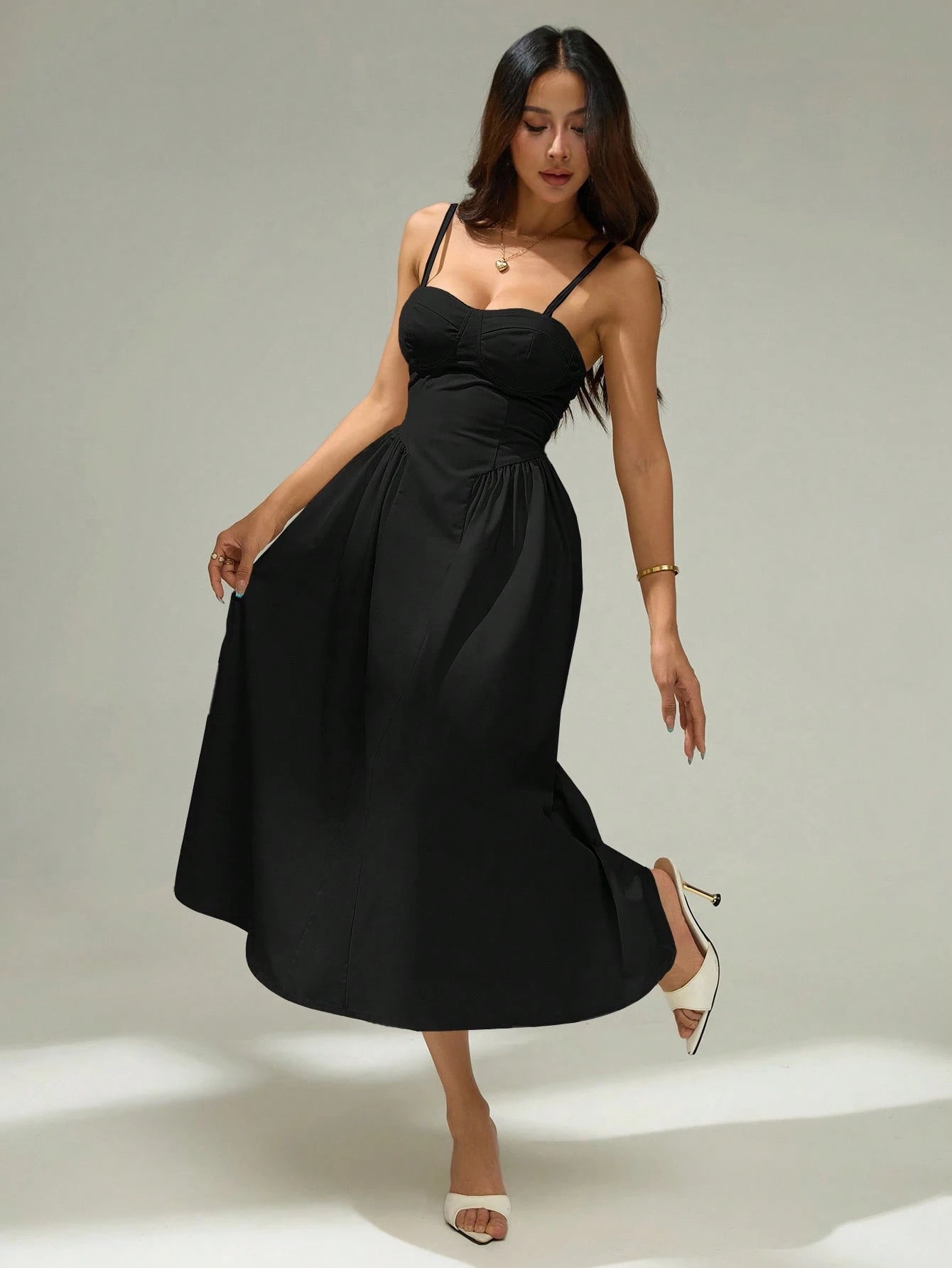 PETITE Elegant Solid Color Sleeveless Dress For Commuting, Summer Black Midi Dress,Elegant Dresses For Women,Petite Women
