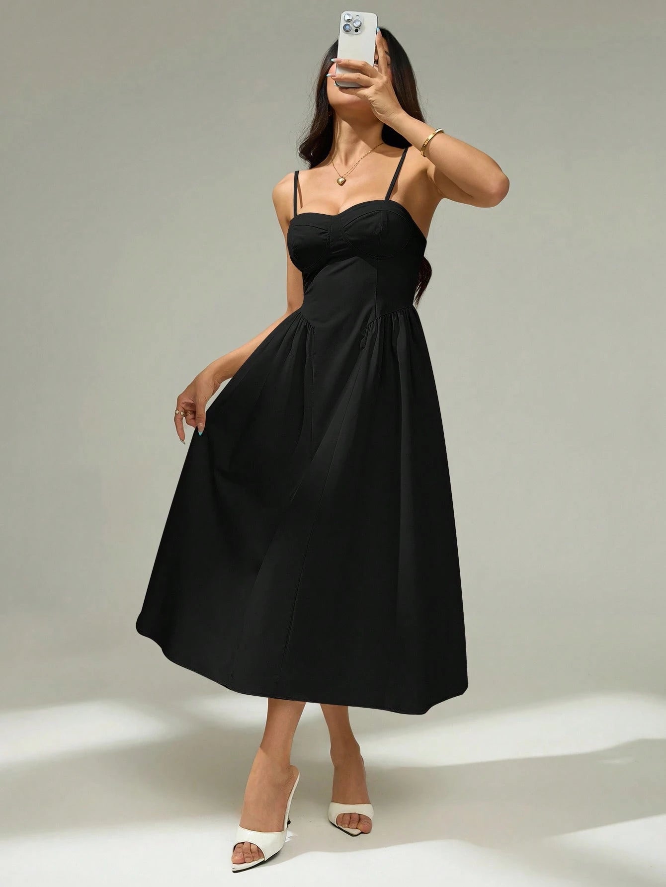 PETITE Elegant Solid Color Sleeveless Dress For Commuting, Summer Black Midi Dress,Elegant Dresses For Women,Petite Women