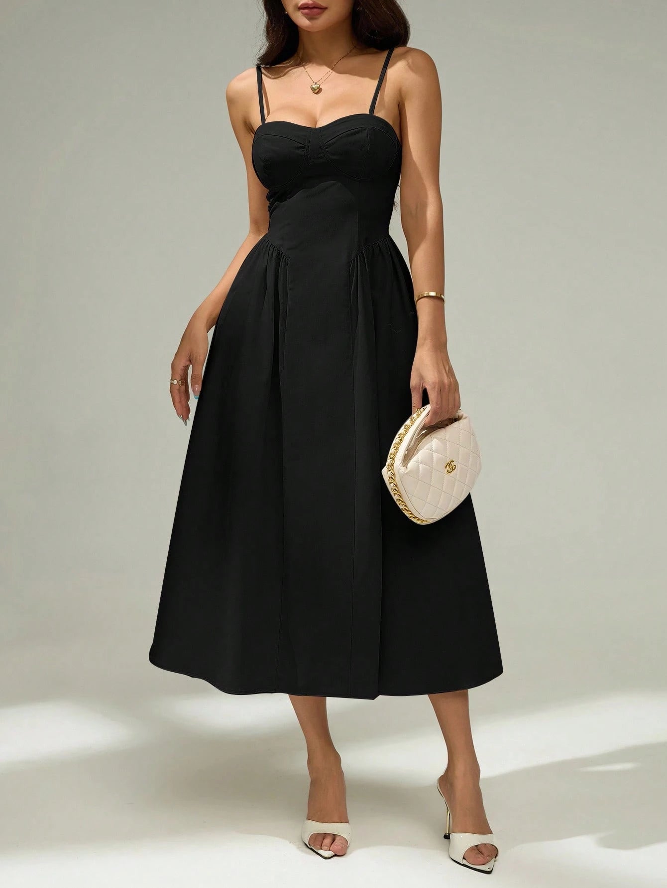 PETITE Elegant Solid Color Sleeveless Dress For Commuting, Summer Black Midi Dress,Elegant Dresses For Women,Petite Women