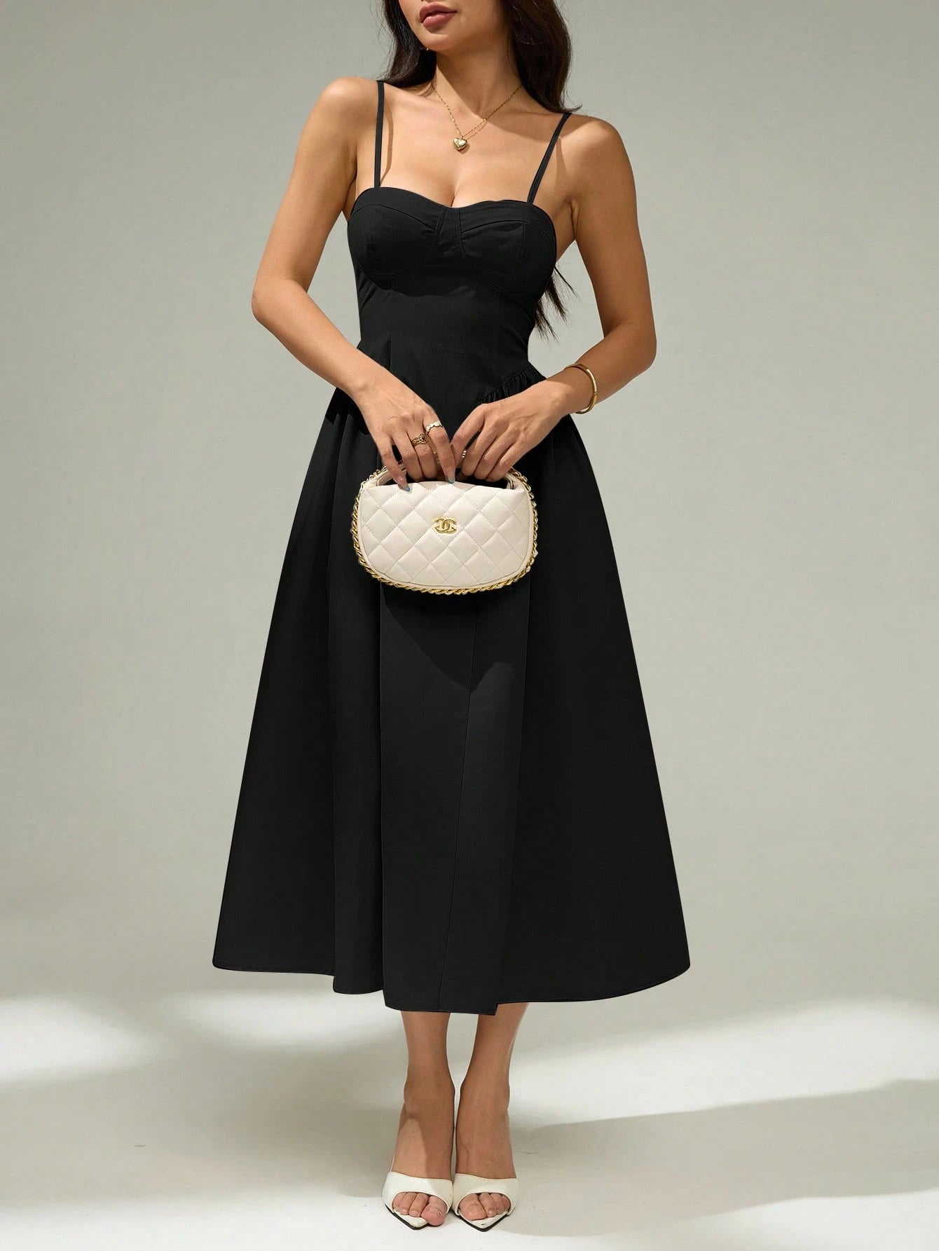 PETITE Elegant Solid Color Sleeveless Dress For Commuting, Summer Black Midi Dress,Elegant Dresses For Women,Petite Women