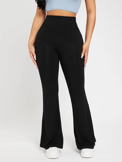 PETITE High Waist Flare Leg Black Pants,Petite Women