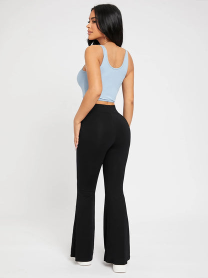 PETITE High Waist Flare Leg Black Pants,Petite Women