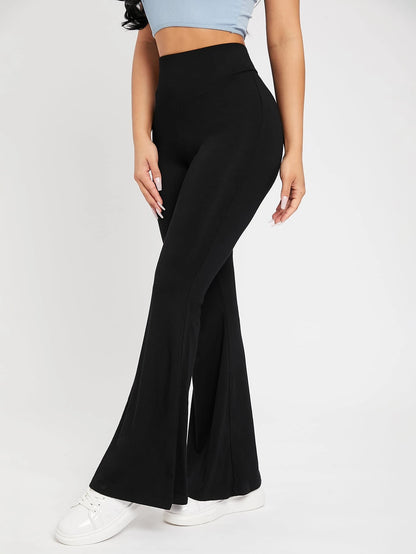 PETITE High Waist Flare Leg Black Pants,Petite Women