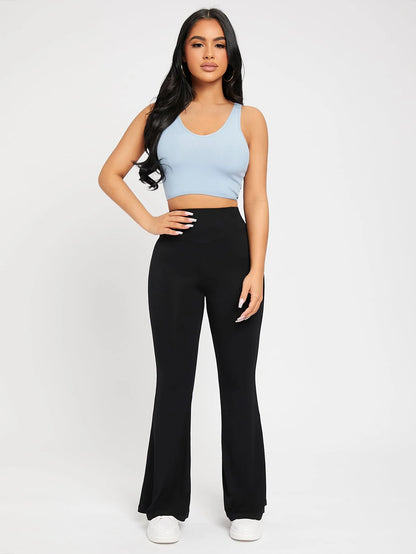 PETITE High Waist Flare Leg Black Pants,Petite Women