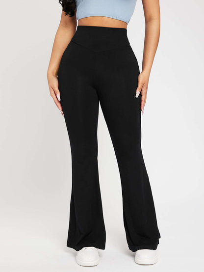 PETITE High Waist Flare Leg Black Pants,Petite Women