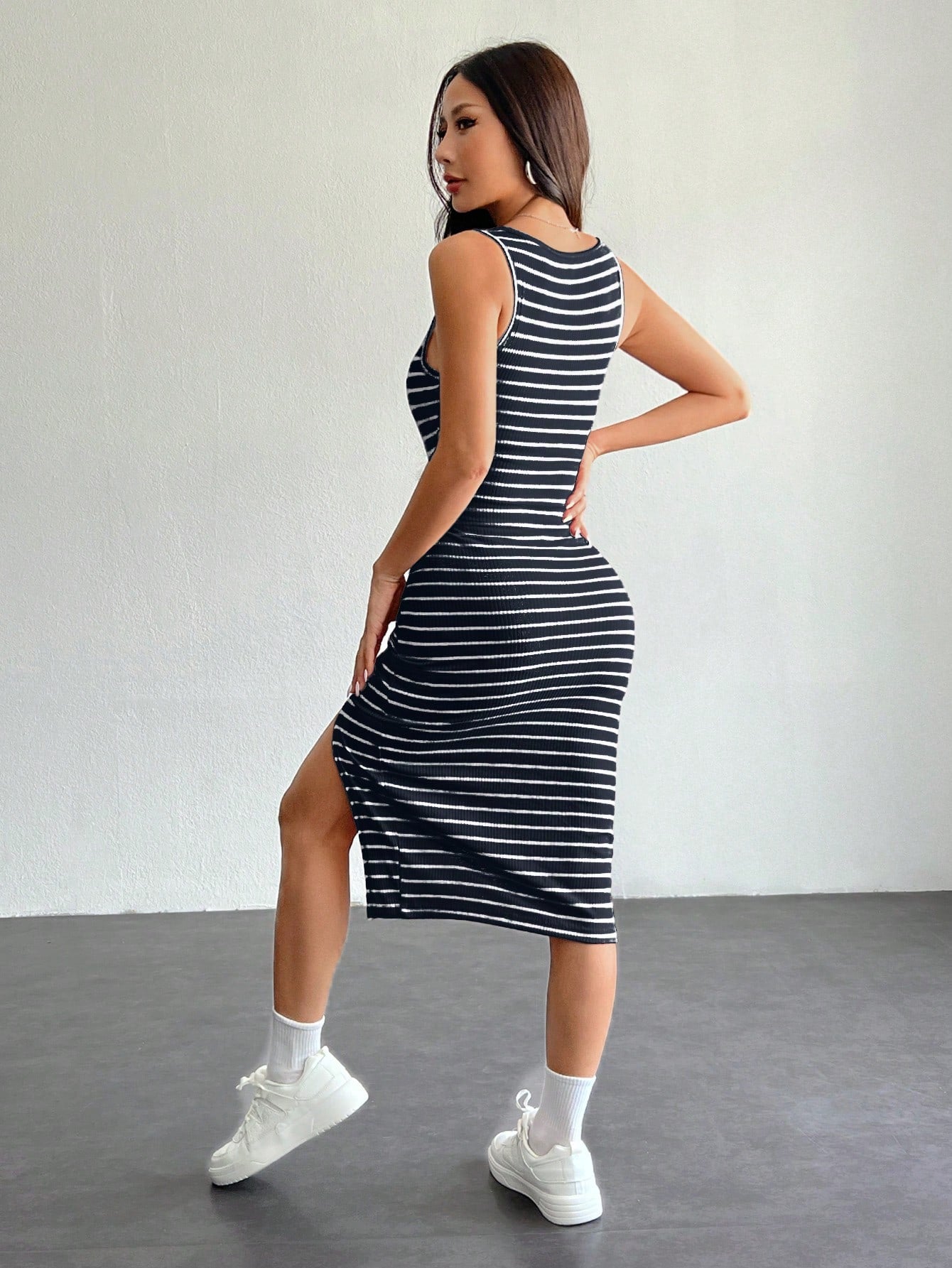 PETITE Summer Women's Casual Basic Tank Top Striped Split Dress,Vacation Outfits Women,Petite Women