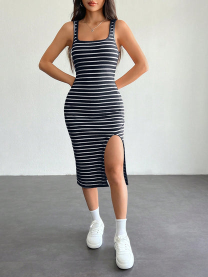 PETITE Summer Women's Casual Basic Tank Top Striped Split Dress,Vacation Outfits Women,Petite Women