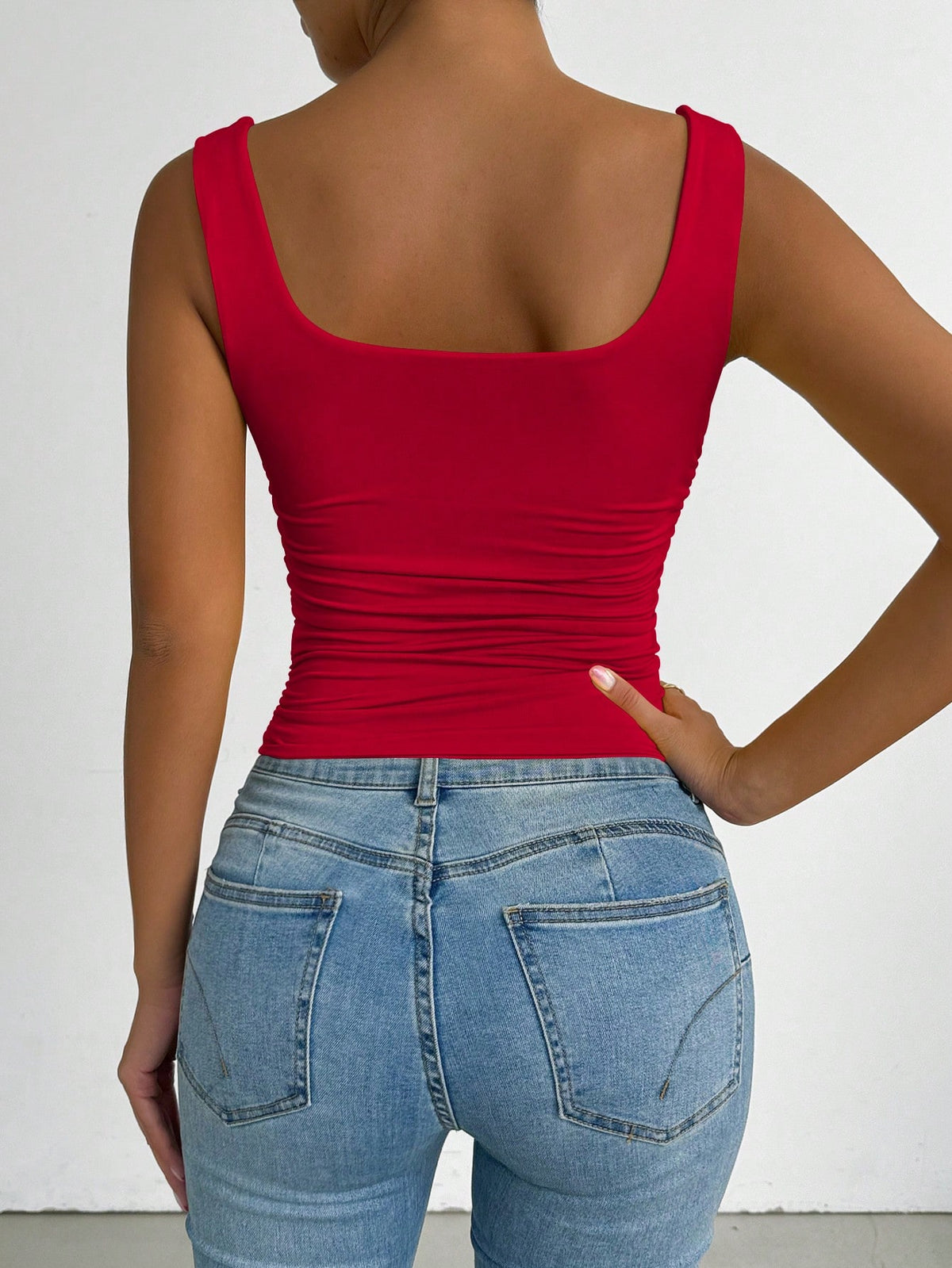 PETITE Women's Backless Ruched Sleeveless Tank Top,Red Chic Summer Night Out Top,Versatile Holiday Carnival Party Fashion High-End Elegant Club Top,Petite Women