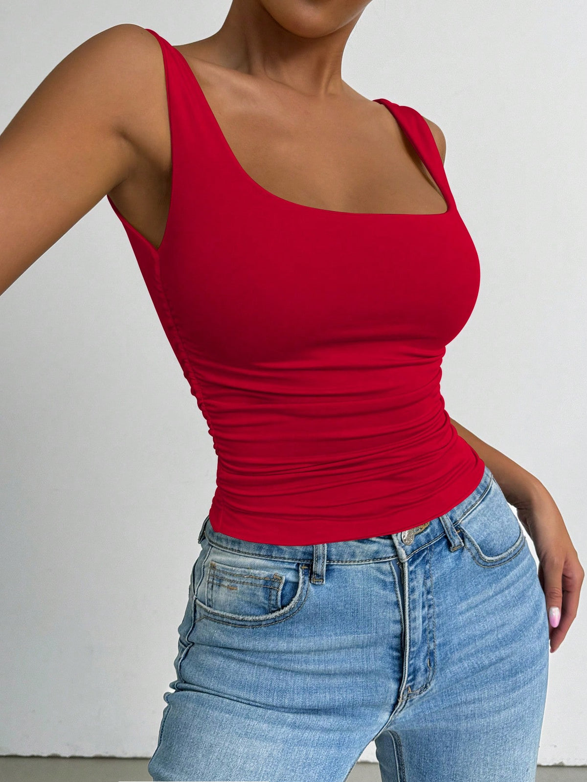 PETITE Women's Backless Ruched Sleeveless Tank Top,Red Chic Summer Night Out Top,Versatile Holiday Carnival Party Fashion High-End Elegant Club Top,Petite Women