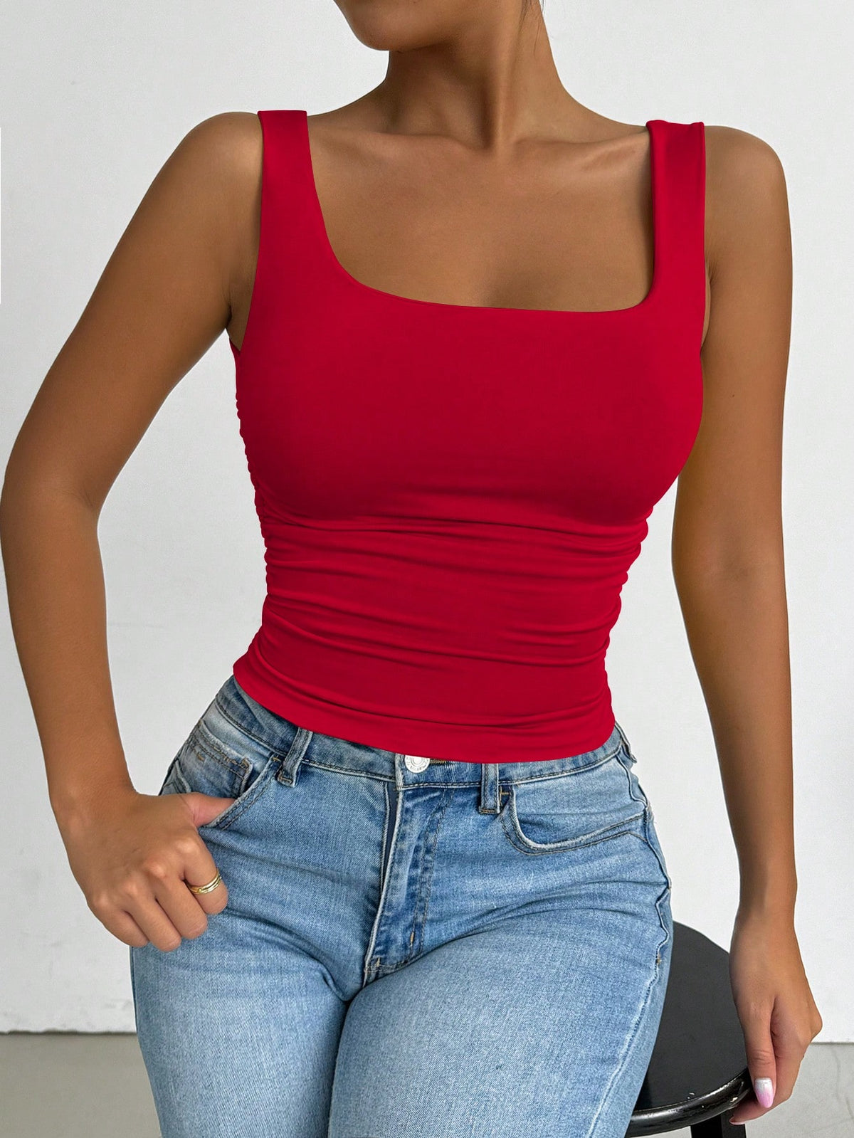 PETITE Women's Backless Ruched Sleeveless Tank Top,Red Chic Summer Night Out Top,Versatile Holiday Carnival Party Fashion High-End Elegant Club Top,Petite Women