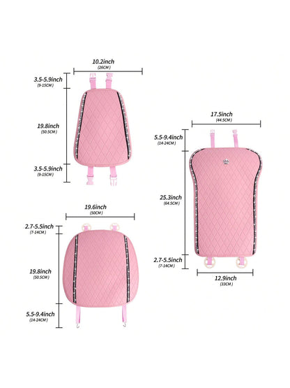 Pink PU Leather Car Seat Cushions For 2 Front Seats, 6-Piece Set, Adorned With Artificial Diamonds, Sparkling And Shiny, Waterproof, Non-Slip, Easy To Clean, Suitable For Four-Season Use.