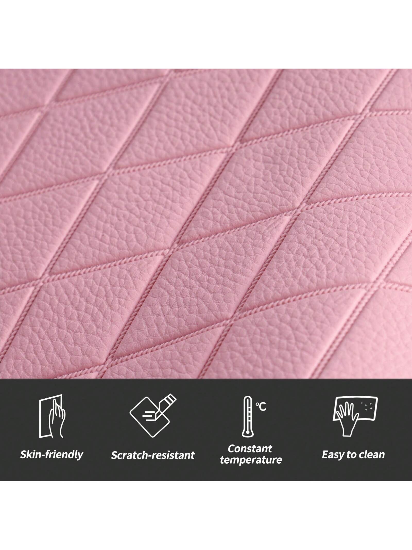 Pink PU Leather Car Seat Cushions For 2 Front Seats, 6-Piece Set, Adorned With Artificial Diamonds, Sparkling And Shiny, Waterproof, Non-Slip, Easy To Clean, Suitable For Four-Season Use.