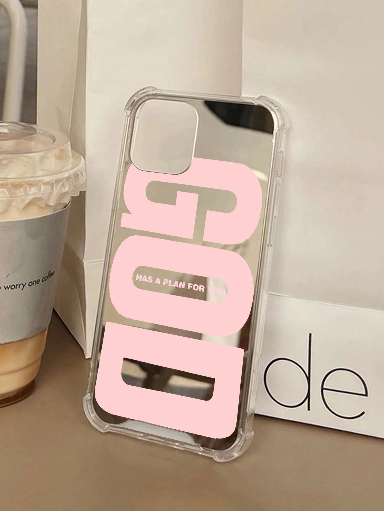 Pink Slogan Element Fashion 1pc Personalized Pink God Slogan Graphic Mirror Acrylic Shockproof Phone Case, Compatible With Iphone 13/11/17/17pro/16/14/15/15pro/15 Plus/15 Promax/7plus/8plus/X/Xs Max/X