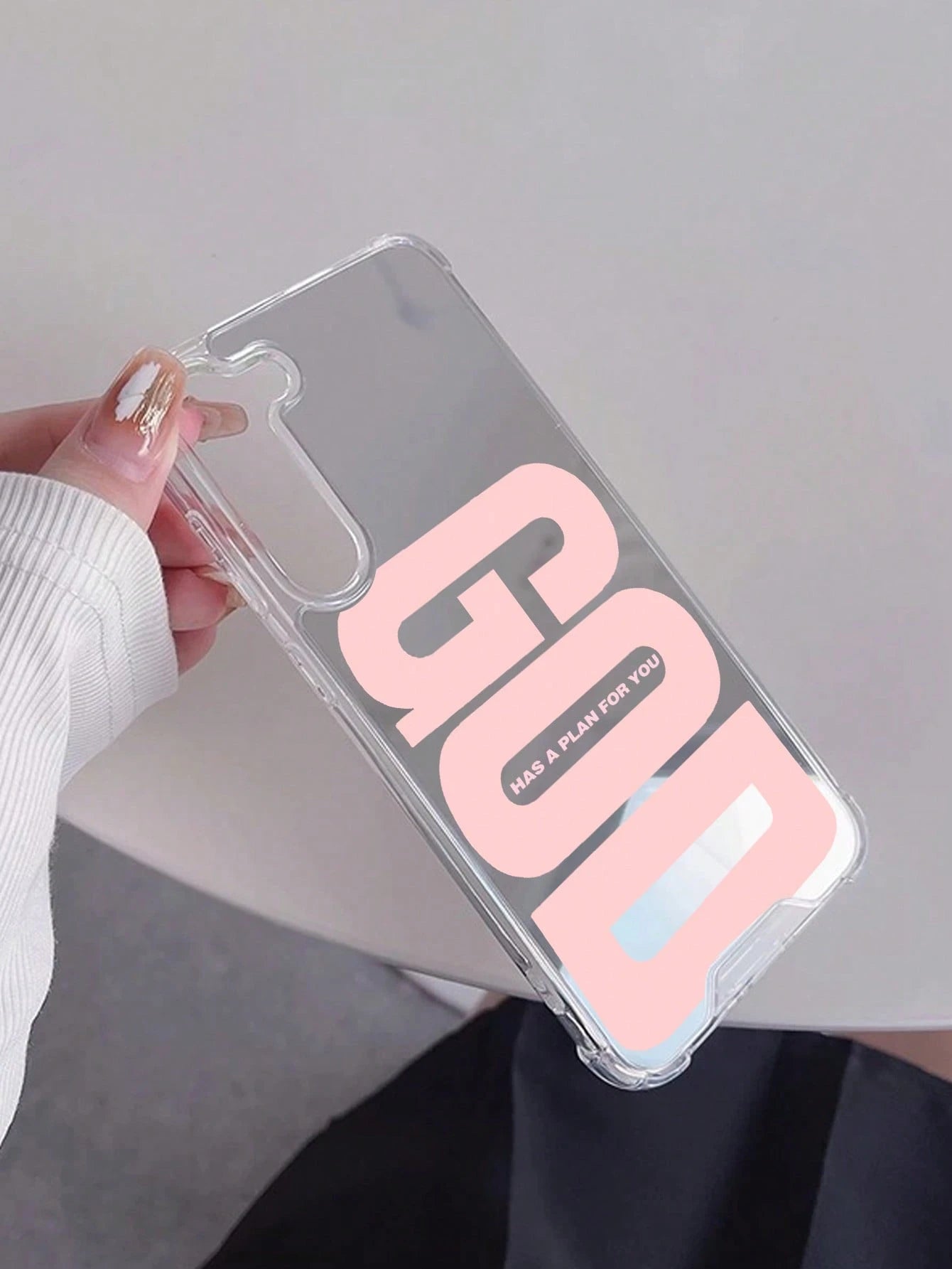 Pink Slogan Element Fashion 1pc Personalized Pink God Slogan Graphic Mirror Acrylic Shockproof Phone Case, Compatible With Iphone 13/11/17/17pro/16/14/15/15pro/15 Plus/15 Promax/7plus/8plus/X/Xs Max/X