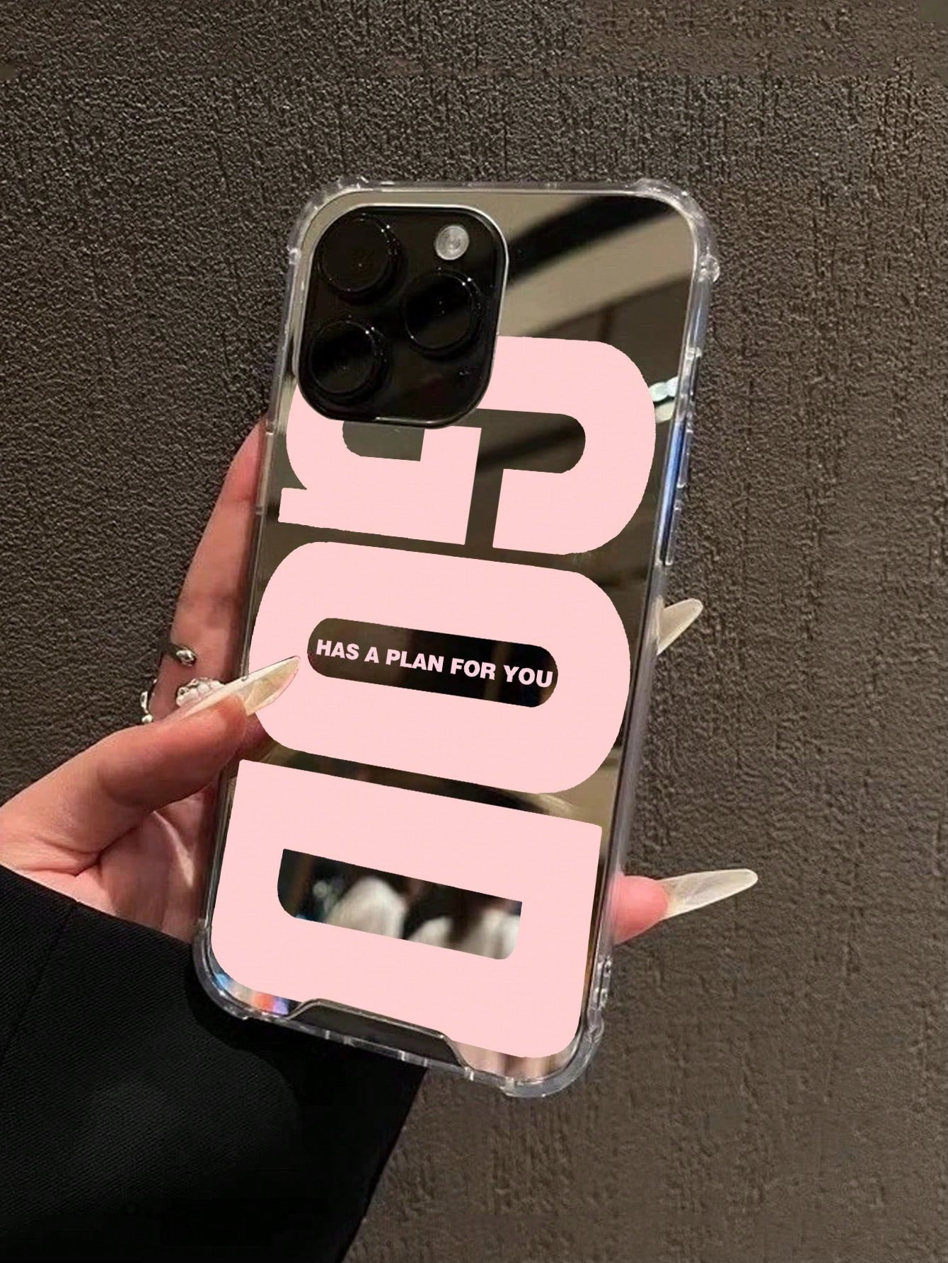 Pink Slogan Element Fashion 1pc Personalized Pink God Slogan Graphic Mirror Acrylic Shockproof Phone Case, Compatible With Iphone 13/11/17/17pro/16/14/15/15pro/15 Plus/15 Promax/7plus/8plus/X/Xs Max/X