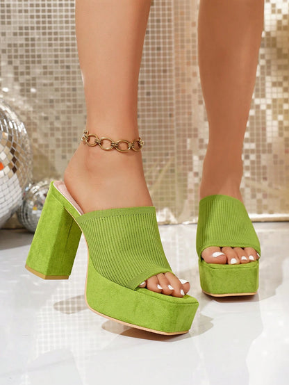 planare New Women's Thick Sole Chunky Heel Sandals, Slip-On Comfortable & Lightweight, Dopamine Color, Suitable For Casual, Daily, Party, Pool Matching In Summer,Platform Heels