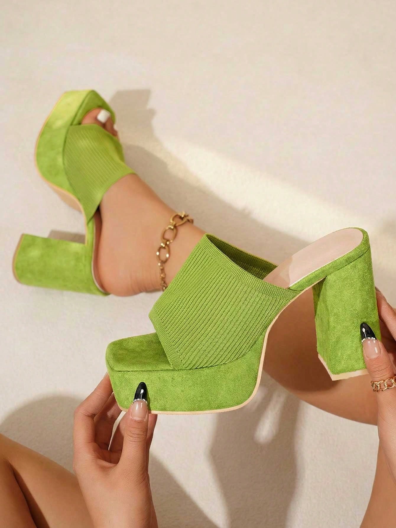 planare New Women's Thick Sole Chunky Heel Sandals, Slip-On Comfortable & Lightweight, Dopamine Color, Suitable For Casual, Daily, Party, Pool Matching In Summer,Platform Heels