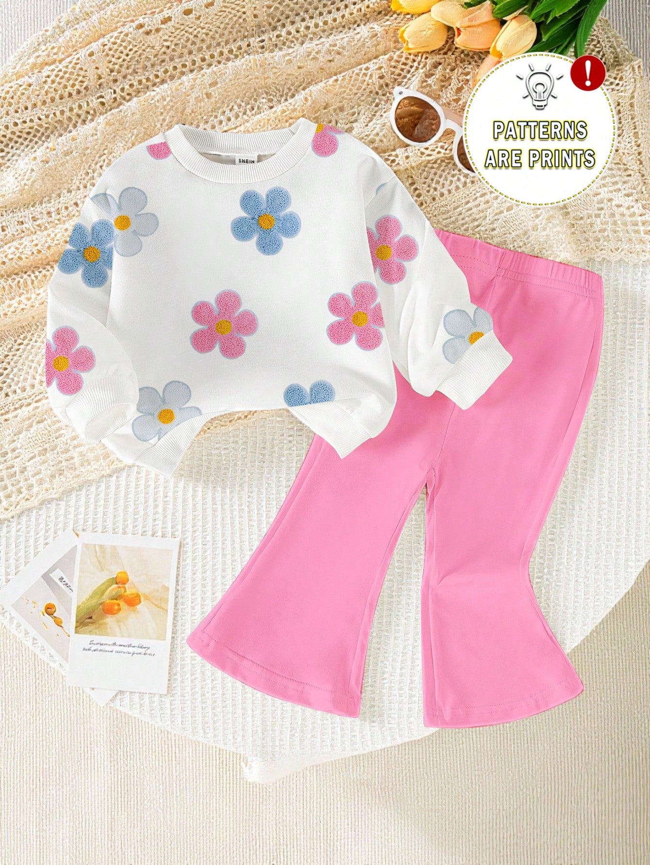 Playful Pals 1 Set Baby Girls Casual Cute Funny Graphic Fashionable Bow Pattern Crew Neck Sweatshirt Flare Pants Outfit Autumn/Winter Black And White Black Party