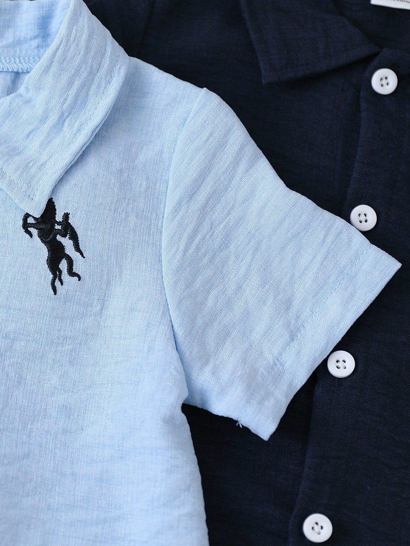 Playful Pals 2-Pack Infant Baby Boy Polo Romper, Short Sleeve Button Up Jumpsuit With Horse Embroidery, Summer Soft Clothes Set,Casual Gentleman One-Piece Outfit